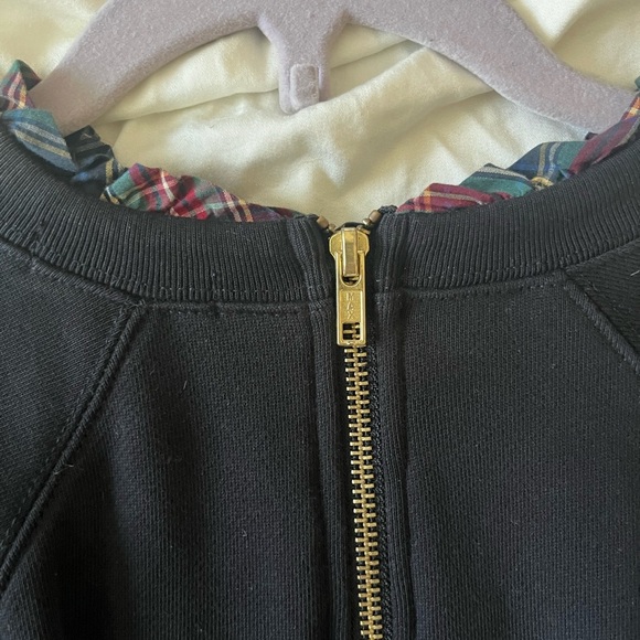 J. Crew Black Long Sleeve sweatshirt witb plaid holiday tartan trim. - Picture 3 of 5